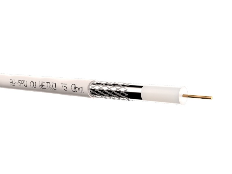 Кабель коаксиальный RG-59U, 75 Ом (CU, оплетка 32 нити AL), белый (100м) NETKO Optima