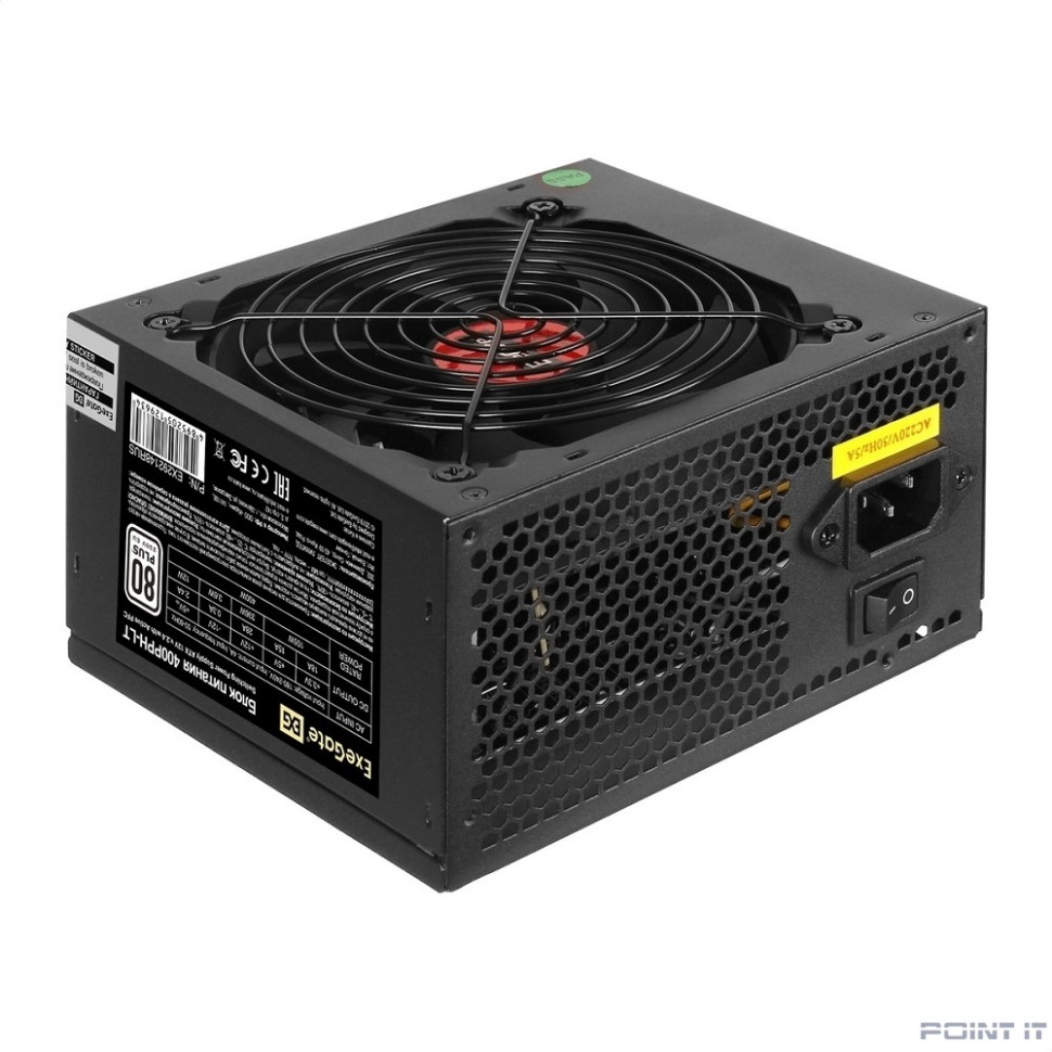 Exegate EX292148RUS Блок питания 400W ExeGate 80 PLUS® 400PPH-LT (ATX, APFC, КПД 82% (80 PLUS), 12cm fan, 24pin, (4+4)pin, PCIe, 5xSATA, 3xIDE, RTL, black)