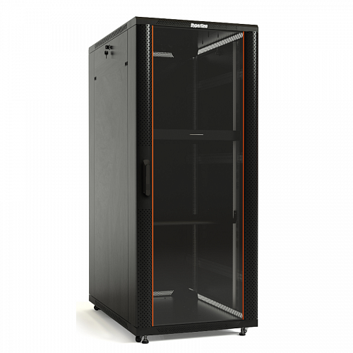 Шкаф напольный 19-дюймовый, 32U, 1610x600х600 мм (ВхШхГ), передняя и задняя распашные перфор.двери (75%), ручка с замком, крыша нов.типа,9004,разобран
