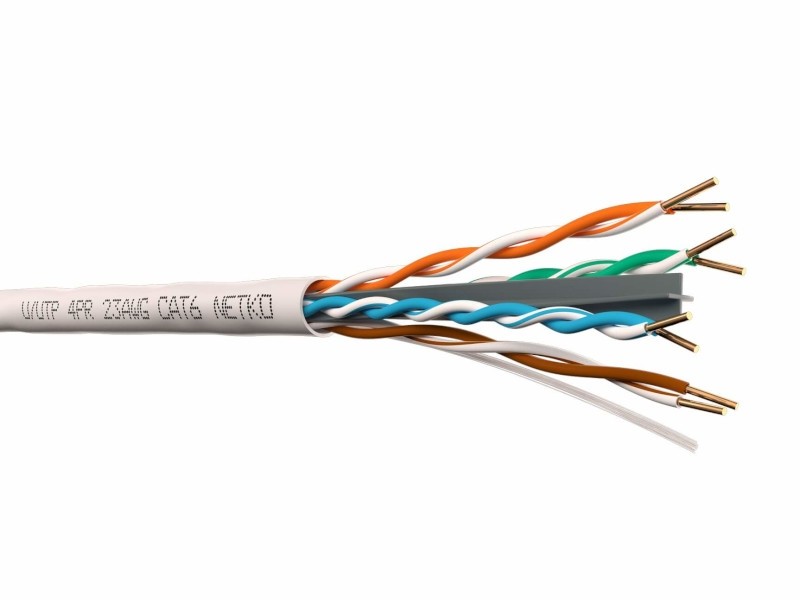 Кабель U/UTP4 cat.6, 4 пары 23 AWG BC, 305м, одножильный, неэкранированный, с крестовиной, 305м, серый, FLUKE TEST, NETKO Expert СКС