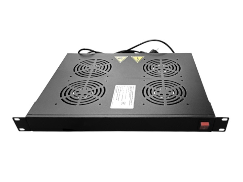 Полка вентиляторная 19, 1U/4 вентилятора, с кабелем, черная Netko