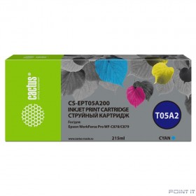 Картридж струйный Cactus CS-EPT05A200 T05A2 голубой (215мл) для Epson WorkForce Pro WF-C878/C879